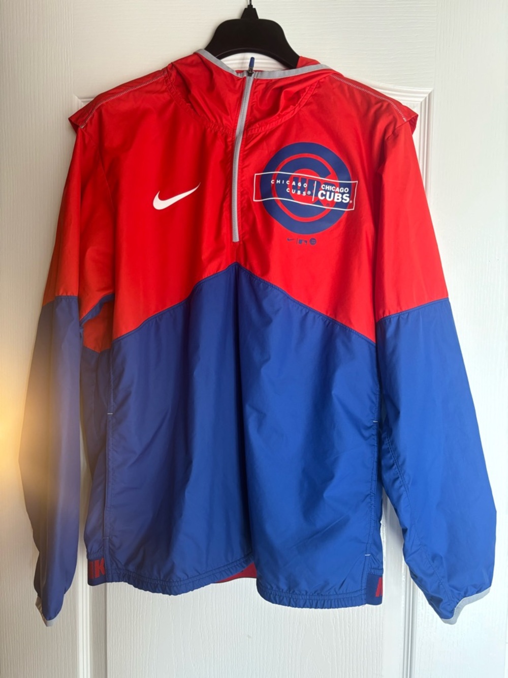 Nike Chicago Cubs Windbreaker Jacket With Hood Blue Red Jacket Mens Small MLB